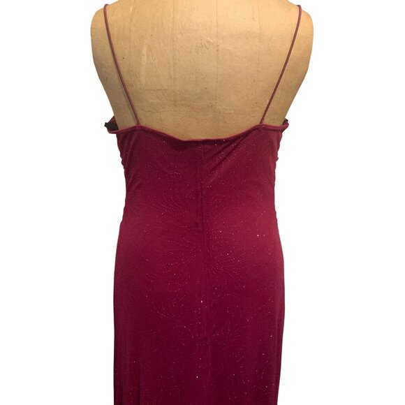 VTG 90s Y2K City Triangles Fusha Midi Rauched Sparkle Dress L Fairy High Low - Picture 15 of 16